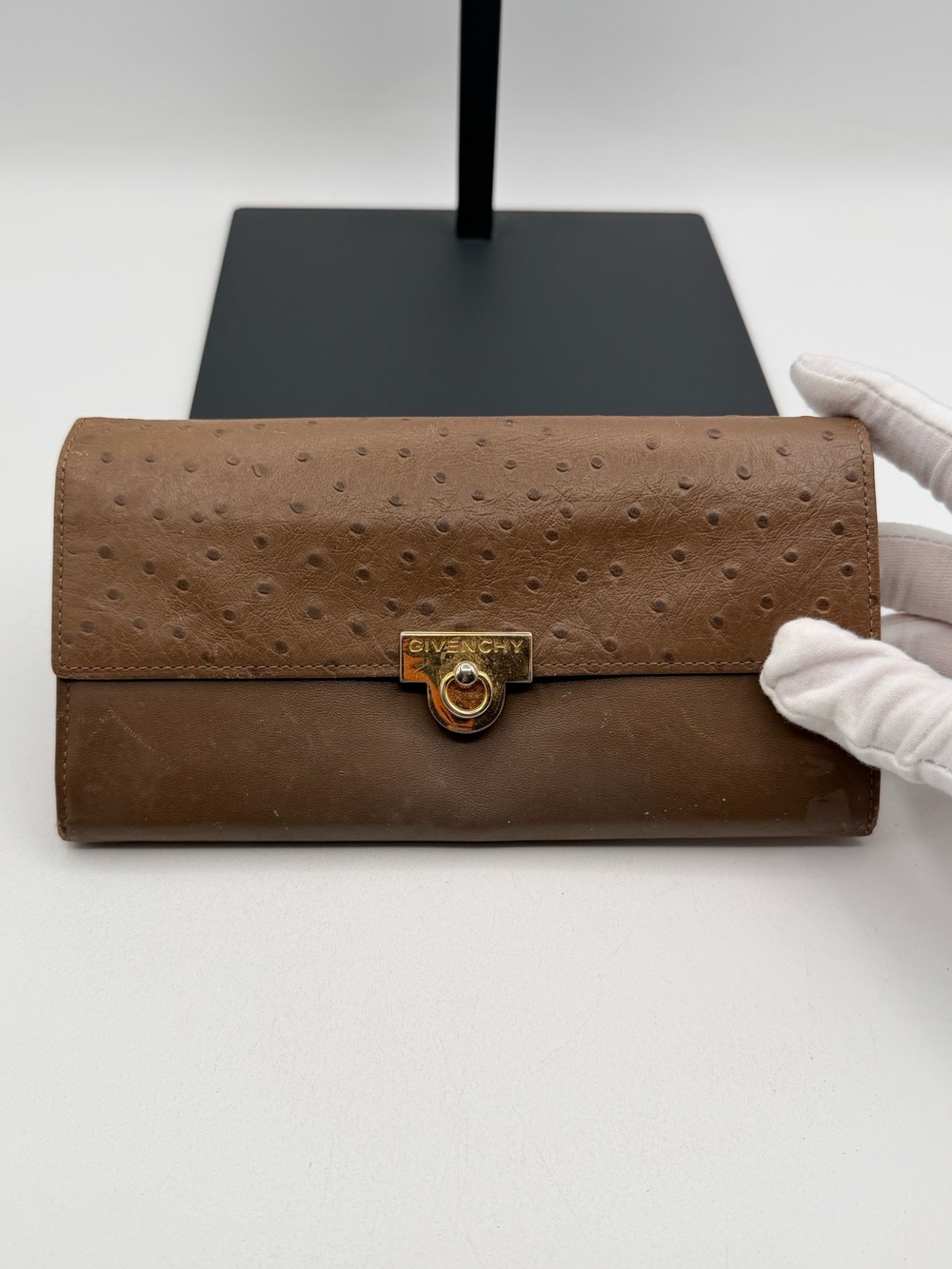 Givenchy Ostrich Leather Gold Snap Wallet